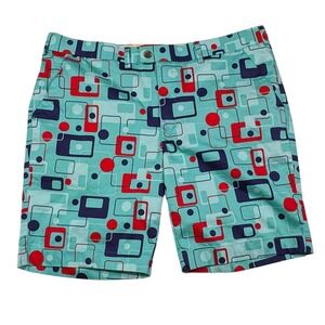 Loudmouth Golf Mens Mod Squad Geometric Shorts Teal Red Blue Retro Size 42